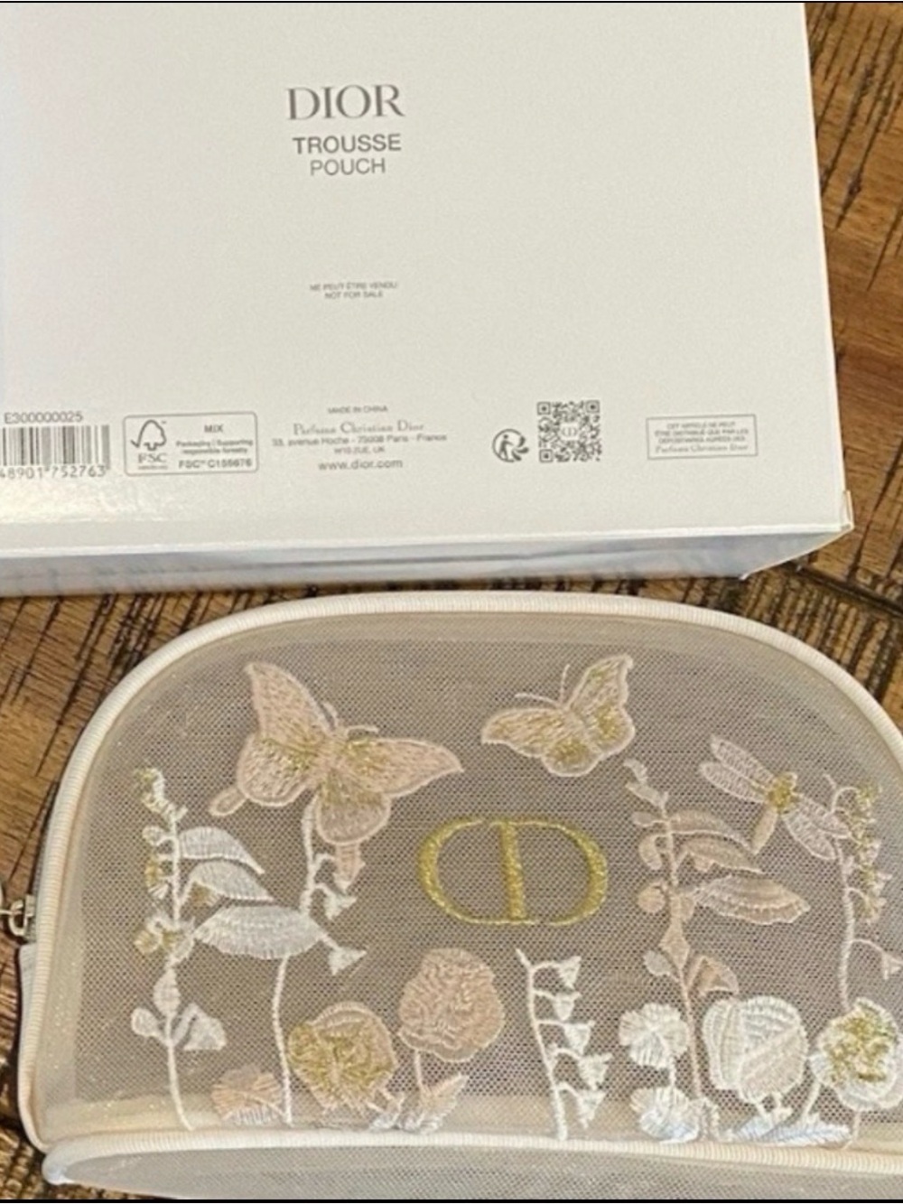 VIP GWP Mother’s Day Dior Beige Embroidered Floral & Butterfly cosmetic Pouch